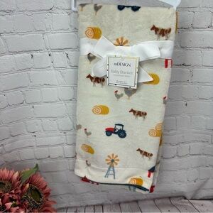 NWT mDesign farm themed Baby Blanket tractor cow hay bale windmill barn chicken